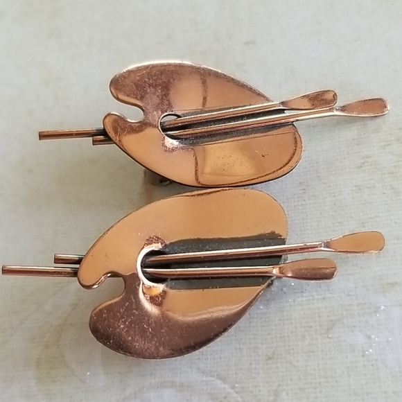 Vintage Renoir Copper Artist Pallet Clip Earrings - Picture 10 of 12